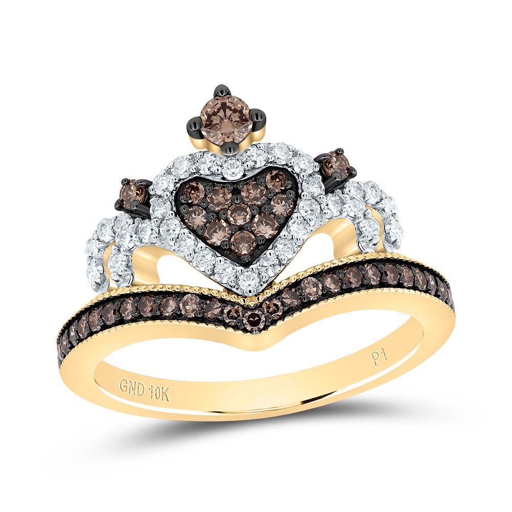 10kt Yellow Gold 1/2 Cttw Natural Diamond Cognac Natural Crown Wedding Engagement Anniversary Ring, Women Size: 5-9