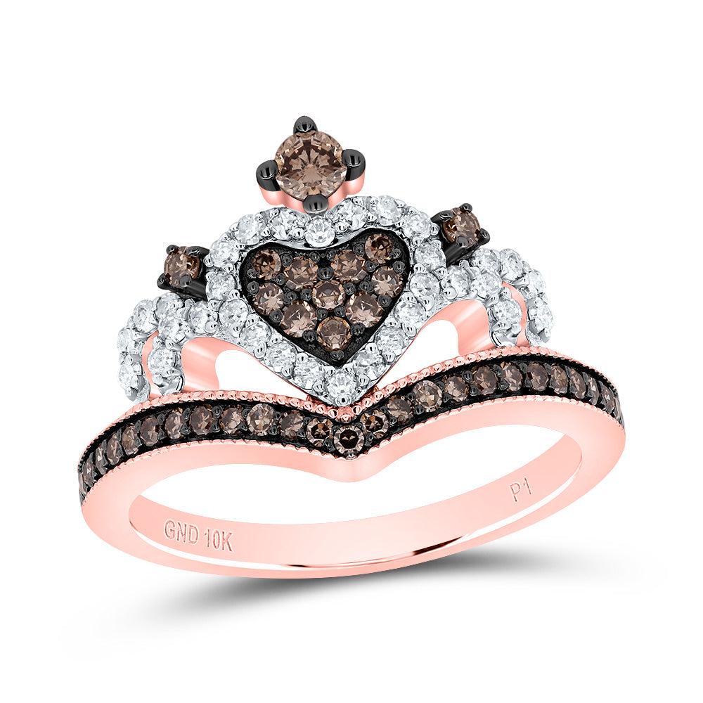 10kt Rose Gold 1/2 Cttw Natural Diamond Cognac Natural Crown Wedding Engagement Anniversary Ring, Women Size: 5-9