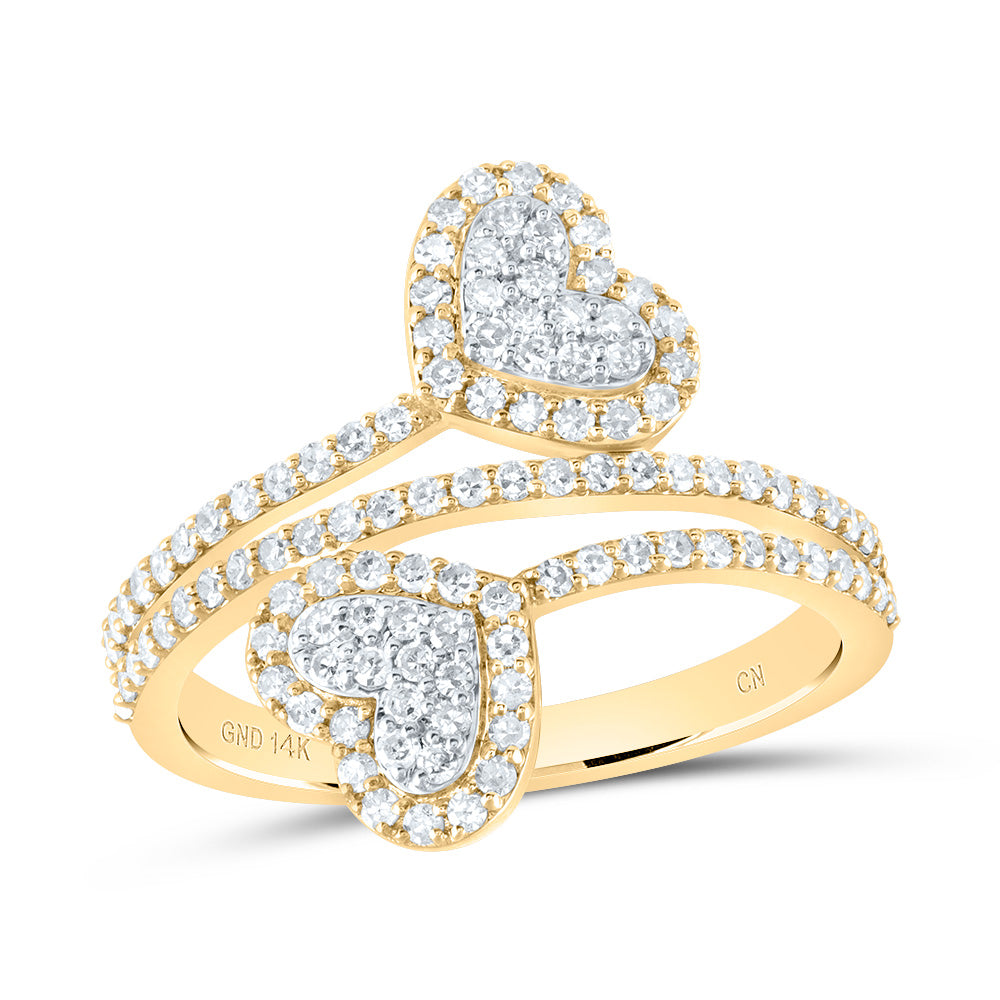14kt Yellow Gold 5/8 Cttw Natural Diamond Fashion Heart Wedding Engagement Anniversary Ring, Women Size: 5-9