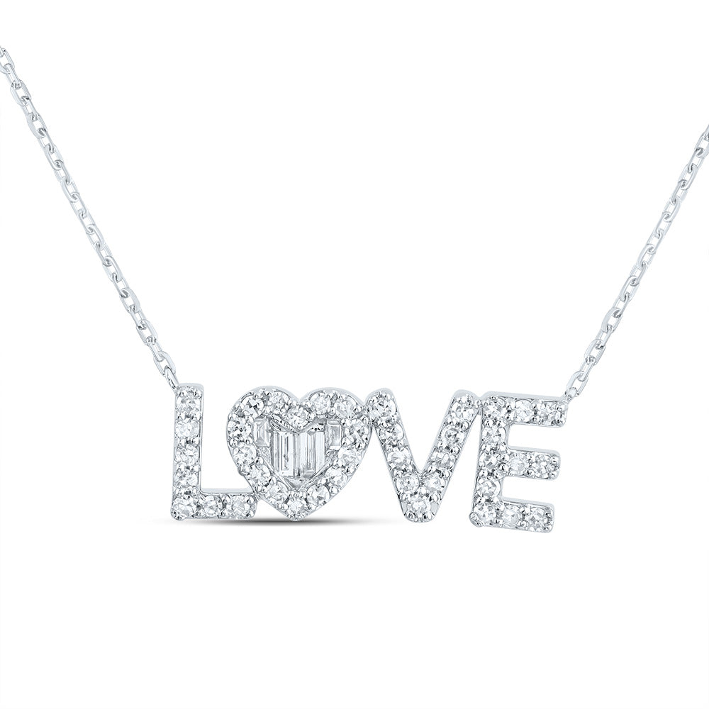10kt Yellow Or White Gold Natural Diamond Fashion "love" Heart Necklace, Length: 17 Inch