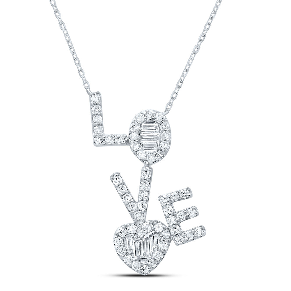 10kt Yellow Or White Gold Natural Diamond Fashion "love" Heart Necklace, Length: 17 Inch
