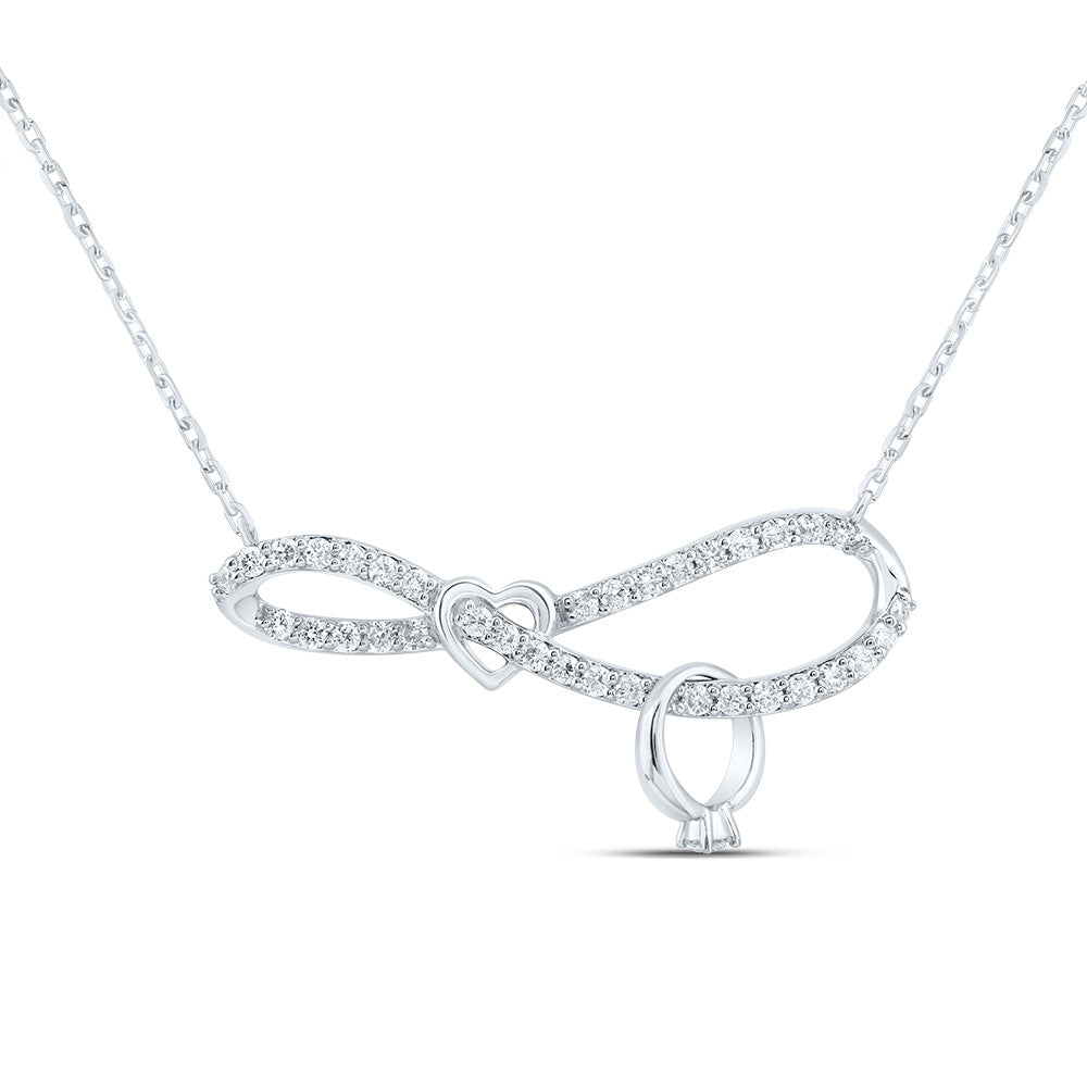 10kt White Gold 1/4 Cttw Natural Diamond Fashion Infinity Heart Necklace, Length: 18 Inch