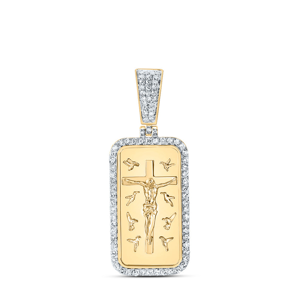 10kt Yellow Gold 1/2 Cttw Natural Diamond Jesus Dogtag Mens Charm