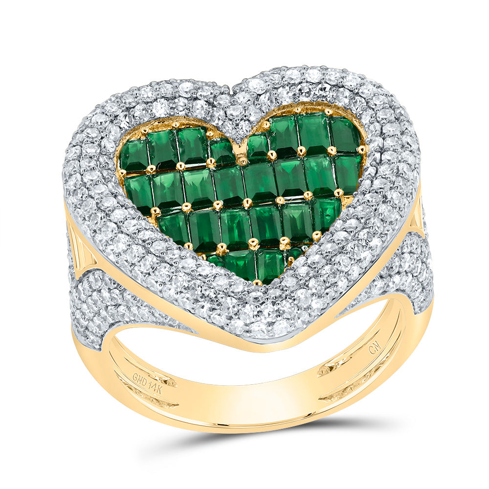 14kt Yellow Gold 1 5/8 Cttw Natural Diamond 0.01 Cttw Round-em, 1 3/8 Cttw-bag-em, Natural Gem Heart Wedding Engagement Anniversary Ring, Women Size: 5-9