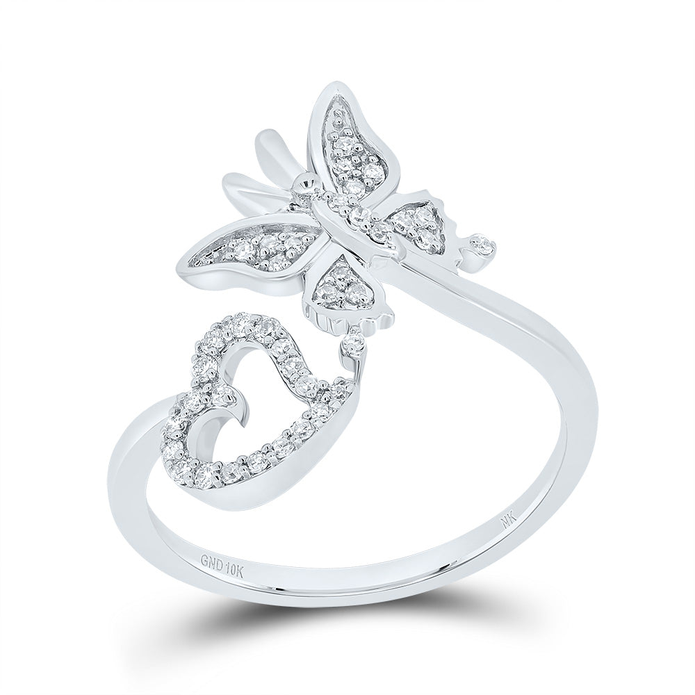 10kt White Gold 1/6 Cttw Natural Diamond Butterfly Heart Wedding Engagement Anniversary Ring, Women Size: 5-9