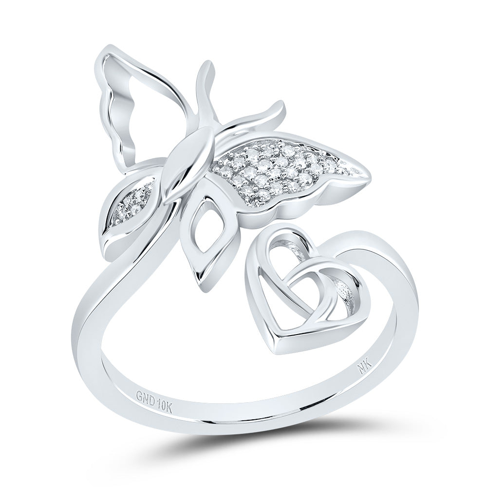 10kt White Gold 1/12 Cttw Natural Diamond Butterfly Heart Wedding Engagement Anniversary Ring, Women Size: 5-9
