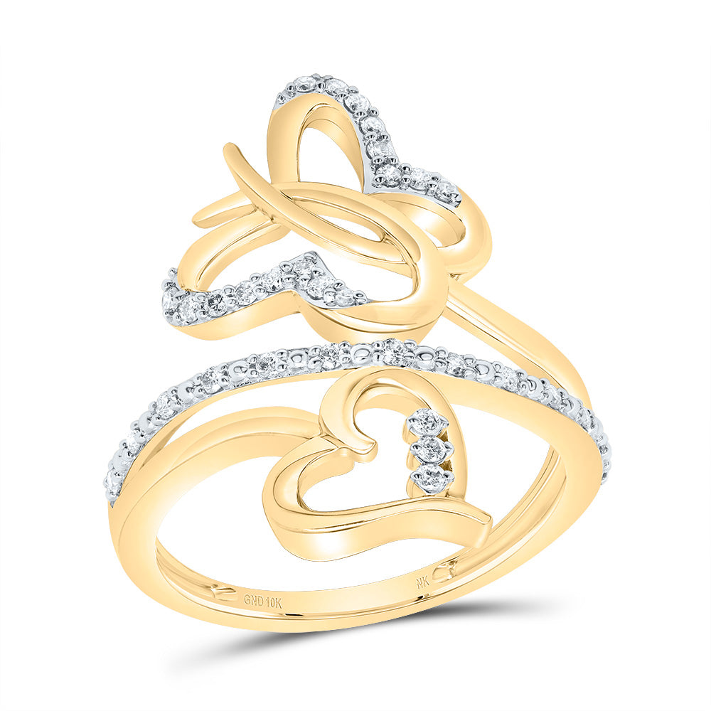 10kt Yellow Gold 1/5 Cttw Natural Diamond Butterfly Heart Wedding Engagement Anniversary Ring, Women Size: 5-9