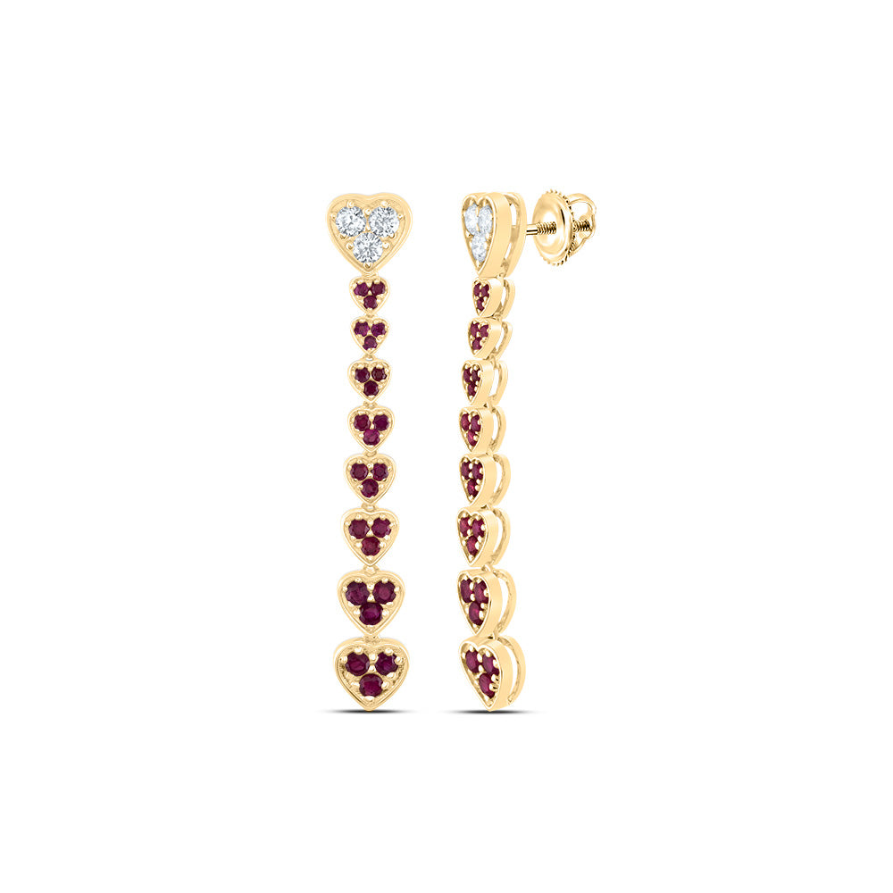14kt Yellow Gold 1/3 Cttw Natural Diamond Ana M 7/8 Cttw Round Ruby Natural Gem Heart Dangling Earring