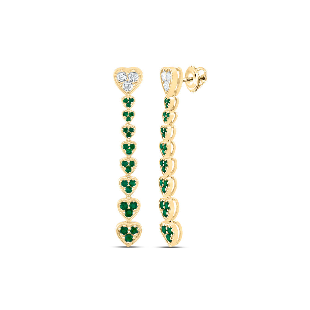 14kt Yellow Gold 1/3 Cttw Natural Diamond Ana M 5/8 Cttw Round Emerald Natural Gem Heart Dangling Earring