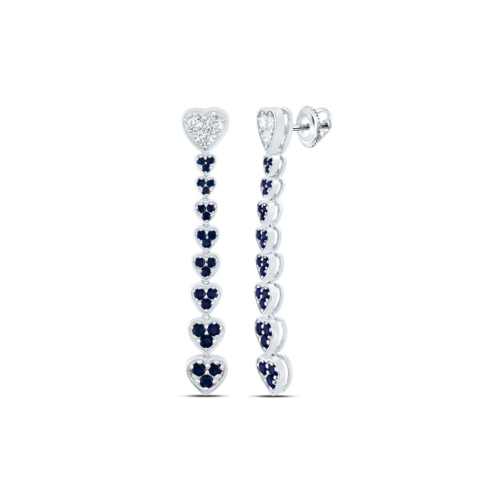 14kt White Gold 1/3 Cttw Natural Diamond Ana M 7/8 Cttw Round Blue Sapphire Natural Gem Heart Dangling Earring