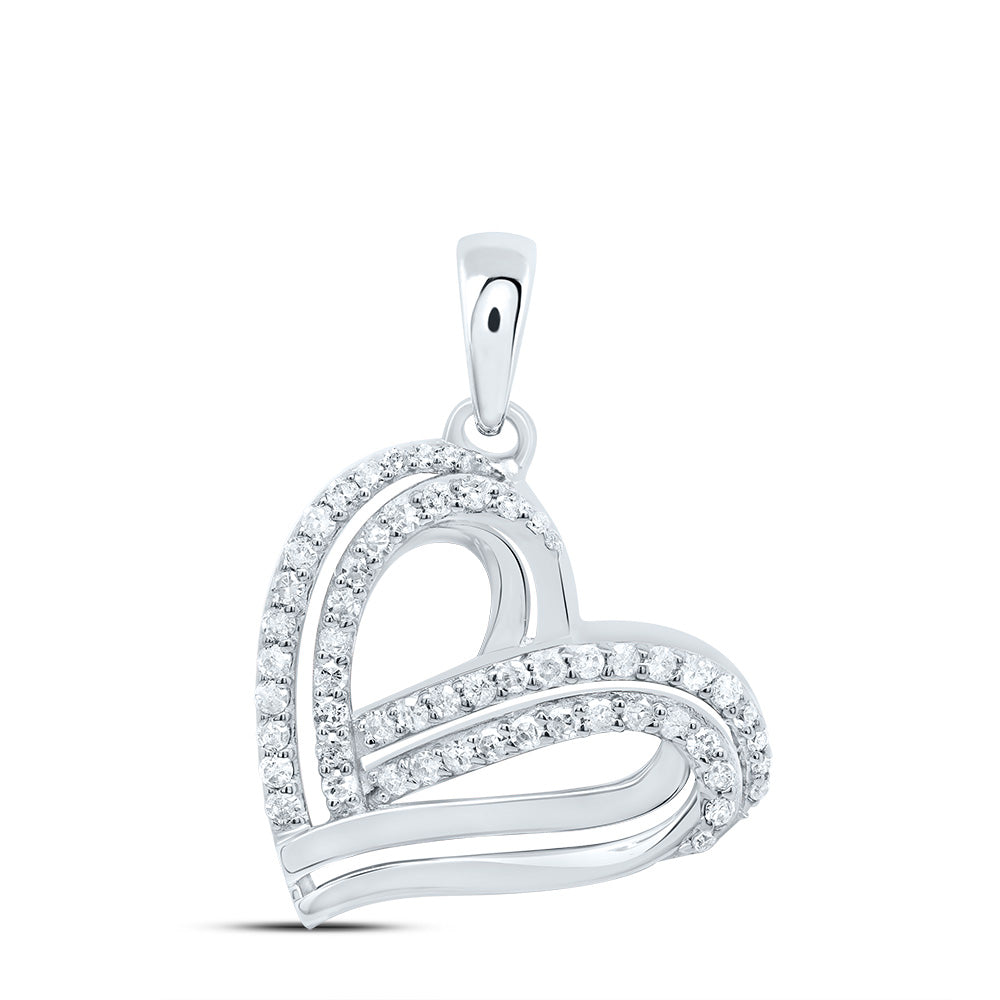 10kt White Gold 1/3 Cttw Natural Diamond Heart Pendant