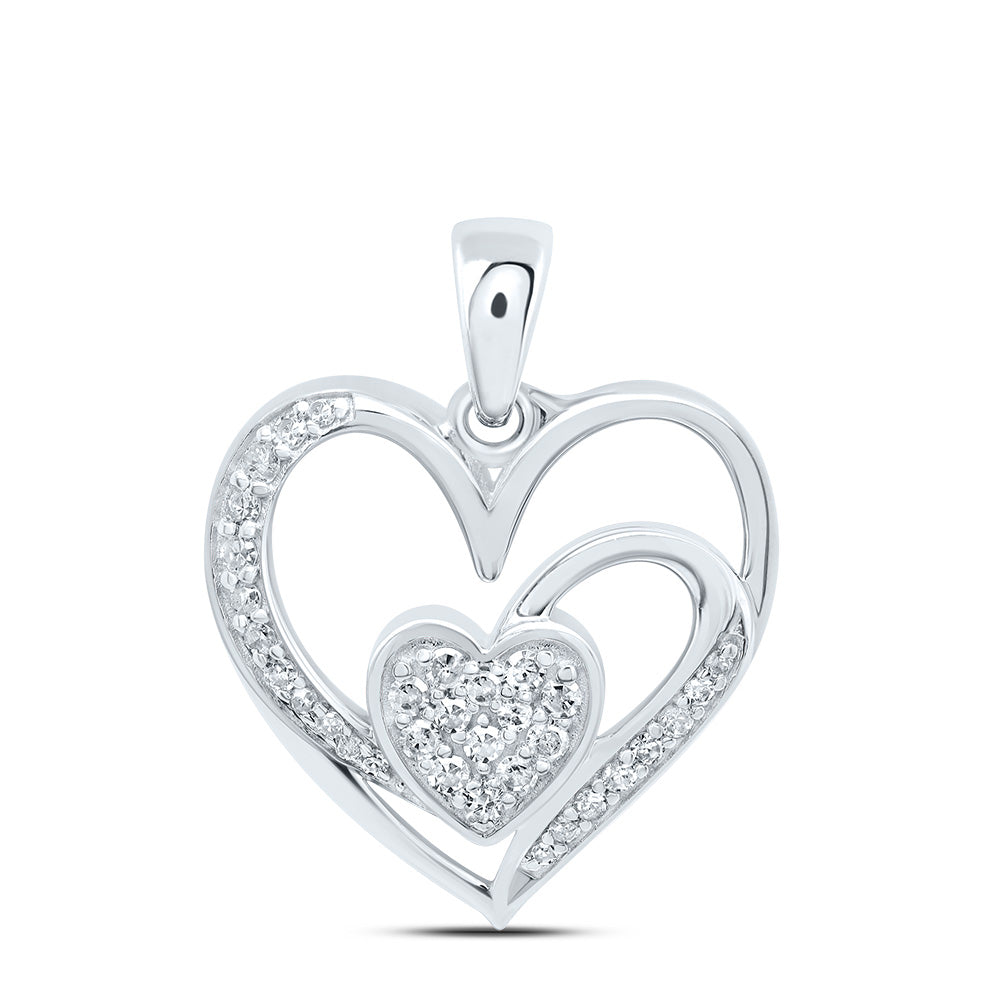10kt White Gold 1/6 Cttw Natural Diamond Heart Pendant