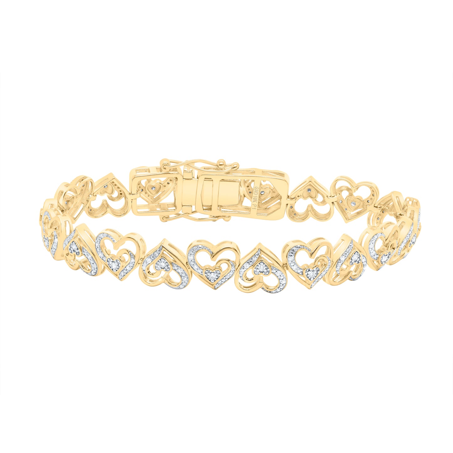 10kt Yellow Gold 5/8 Cttw Natural Diamond Heart Bracelet, Length: 7 Inch