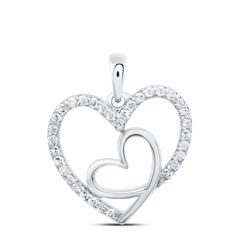 10kt White Gold 1/5 Cttw Natural Diamond Heart Pendant