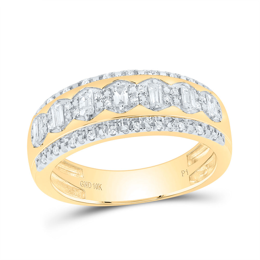 10kt Yellow Gold His & Hers 1 Cttw Natural Diamond Round Trio Ring, Women Size: 5-9, Men Size: 8-12