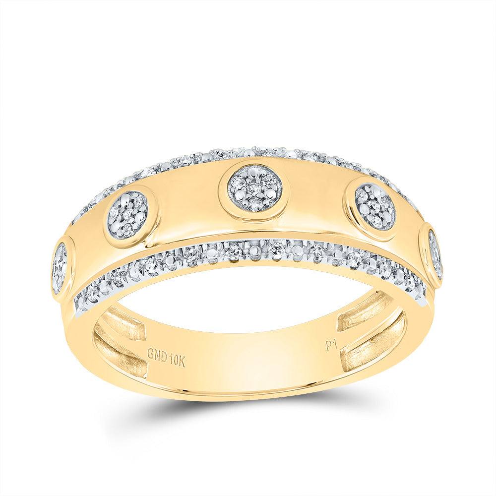 10kt Yellow Gold His & Hers 3/8 Cttw Natural Diamond Round Trio Ring, Women Size: 5-9, Men Size: 8-12