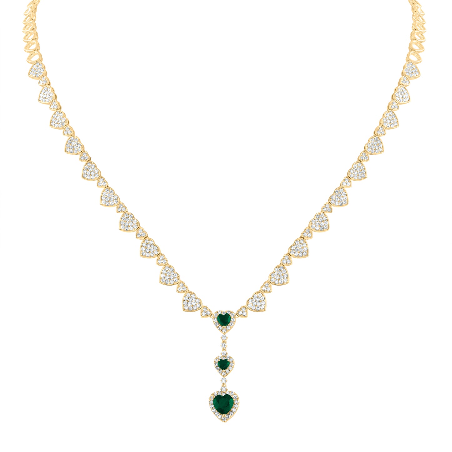 14K Yellow Gold 2 5/8 Ctw Diamond 1 1/4 Ctw Heart Emerald Natural Gem Necklace (17 Inch)