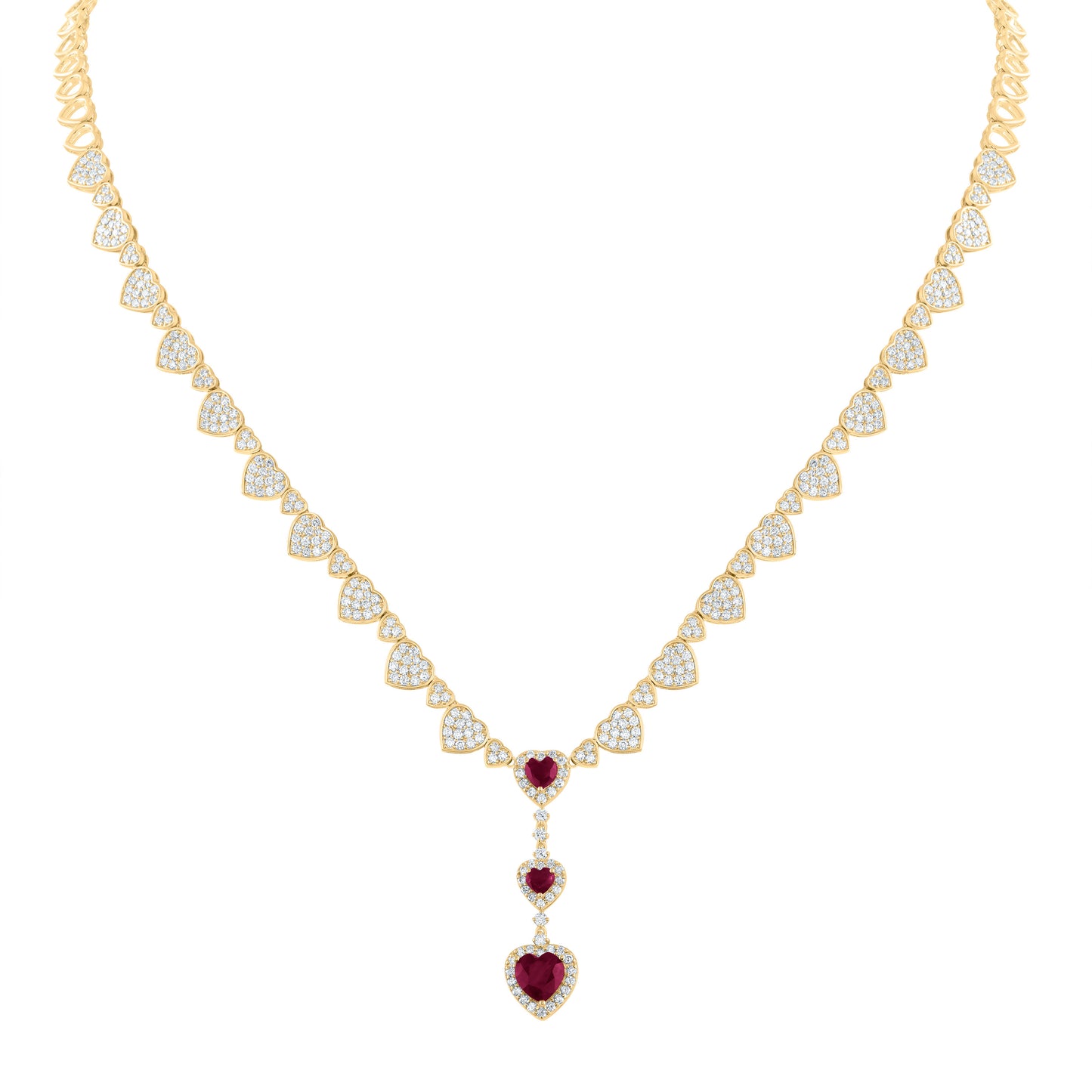 14kt Yellow Gold 2 5/8 Cttw Natural Diamond Ana M and 1 1/3 Cttw Heart Ruby Natural Gem Necklace, Length: 17 Inch