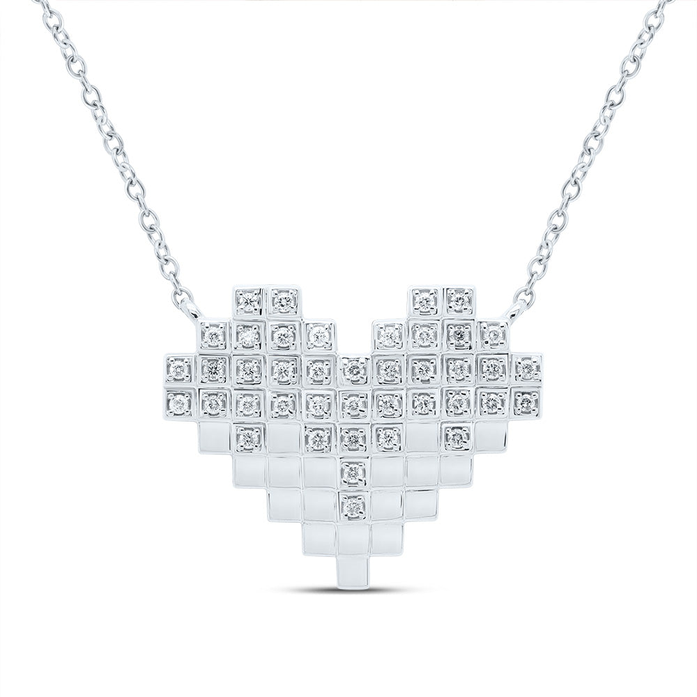 10kt White Gold 1/6 Cttw Natural Diamond Fashion Heart Necklace, Length: 18 Inch