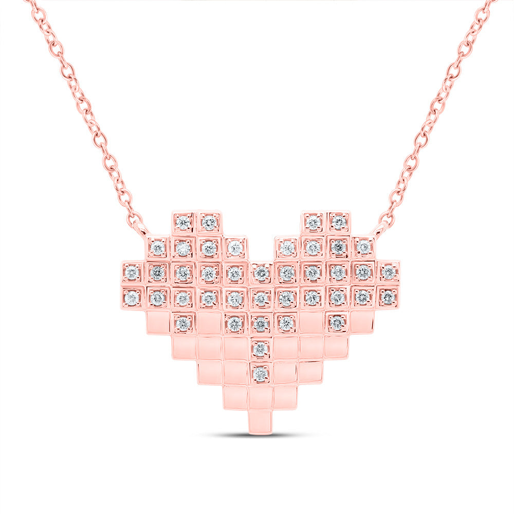 10kt Rose Gold 1/6 Cttw Natural Diamond Fashion Heart Necklace, Length: 18 Inch