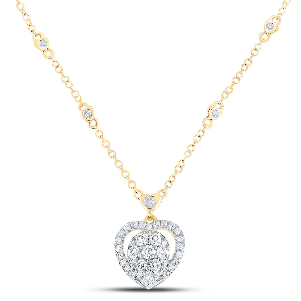 14kt Yellow Gold 5/8 Cttw Natural Diamond Fashion Heart Necklace, Length: 18 Inch