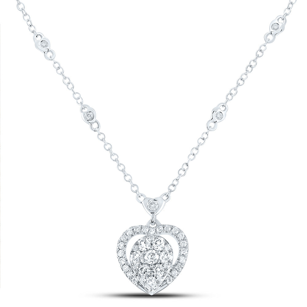 14kt White Gold 5/8 Cttw Natural Diamond Fashion Heart Necklace, Length: 18 Inch
