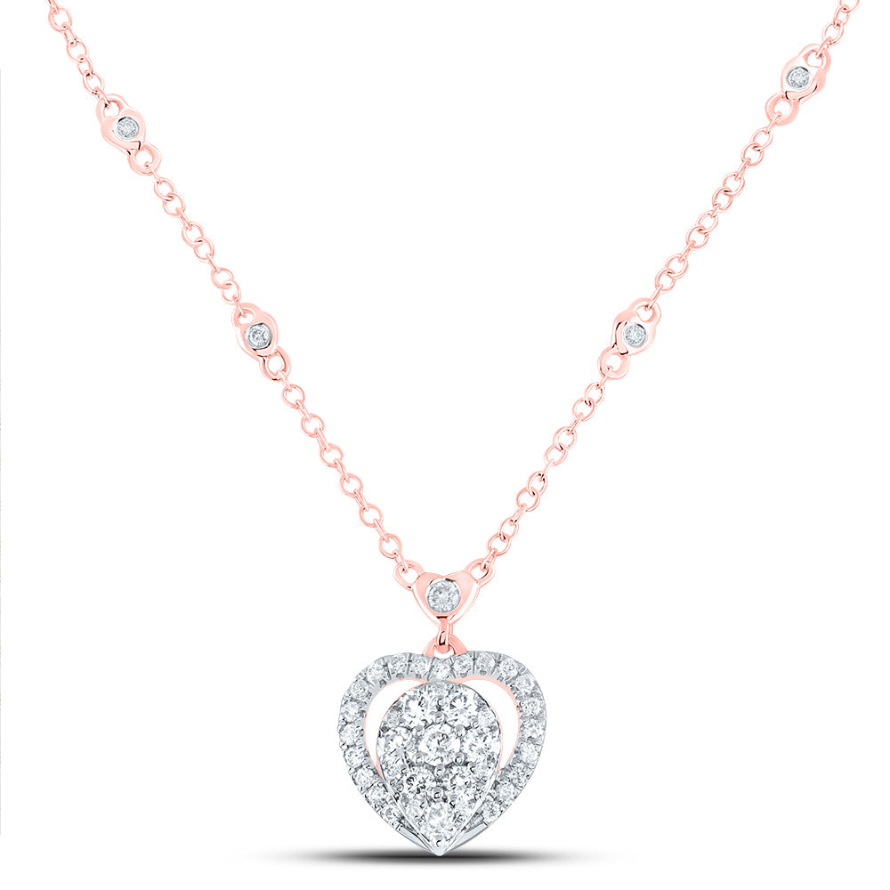 14kt Rose Gold 5/8 Cttw Natural Diamond Fashion Heart Necklace, Length: 18 Inch