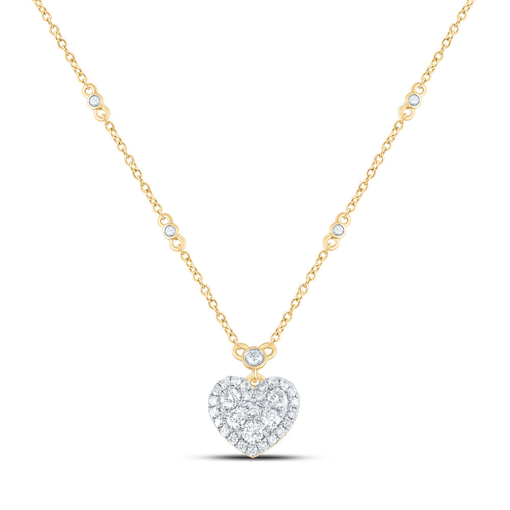 14kt Yellow Or White Or Rose Gold Natural Diamond Fashion Heart Necklace, Length: 18 Inch