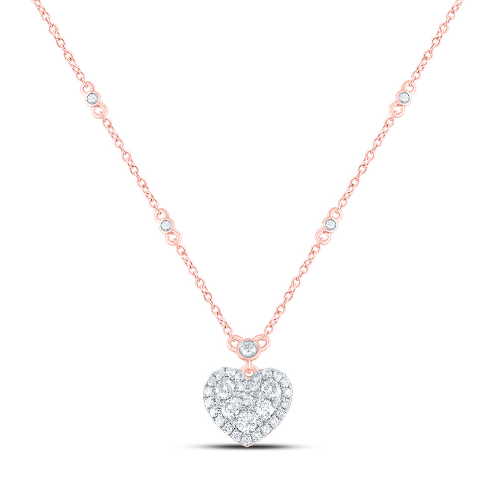 14kt Yellow Or White Or Rose Gold Natural Diamond Fashion Heart Necklace, Length: 18 Inch
