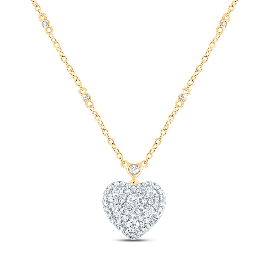 14kt Yellow Gold 3/4 Cttw Natural Diamond Fashion Heart Necklace, Length: 18 Inch