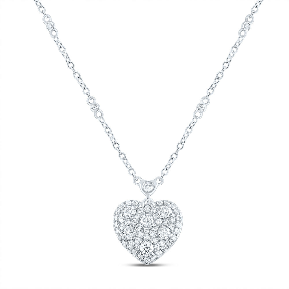 14kt White Gold 3/4 Cttw Natural Diamond Fashion Heart Necklace, Length: 18 Inch