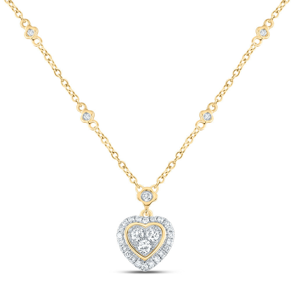 14K Yellow or White Gold 1/2 Ctw Natural Diamond Fashion Heart Necklace (18 Inch)