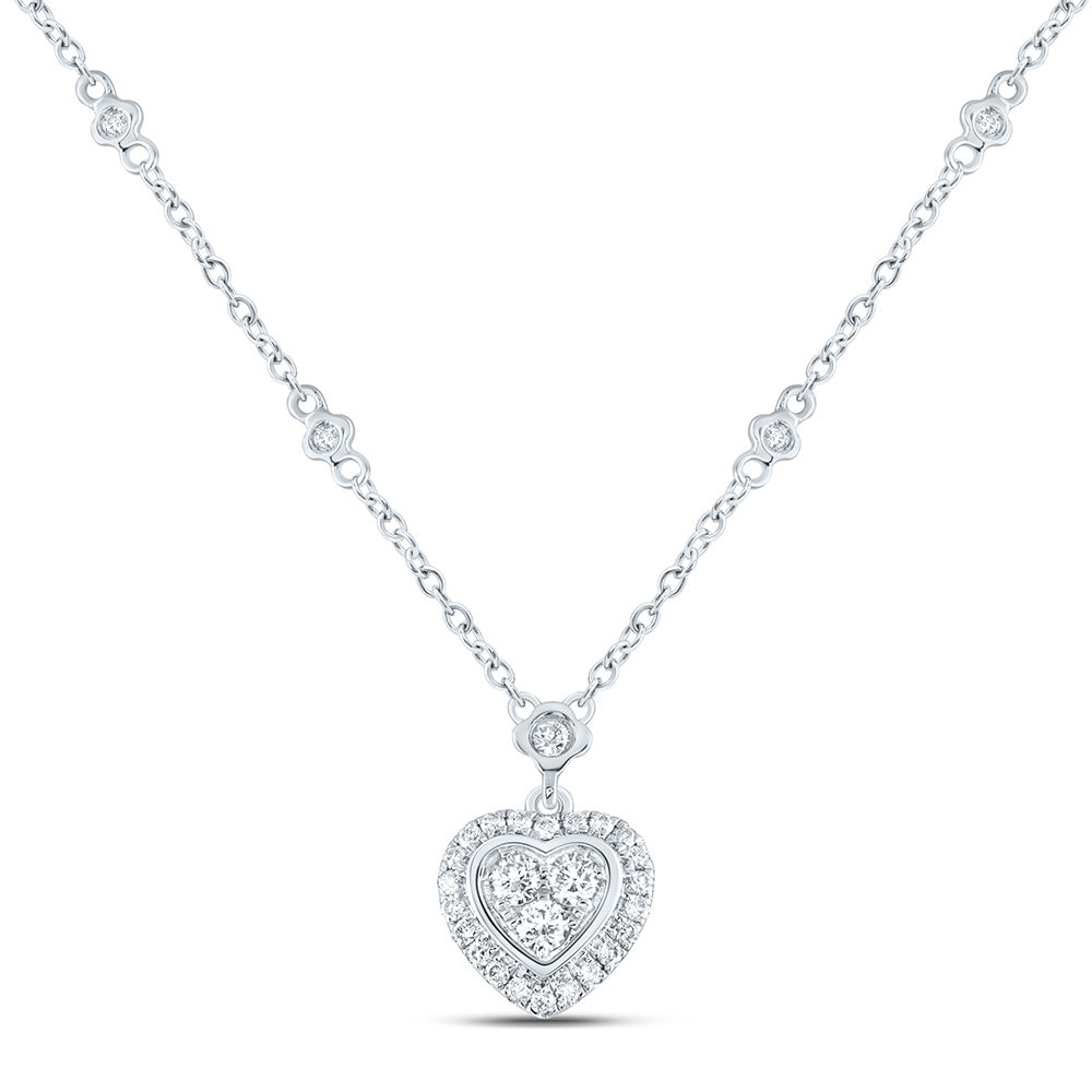 14K Yellow or White Gold 1/2 Ctw Natural Diamond Fashion Heart Necklace (18 Inch)