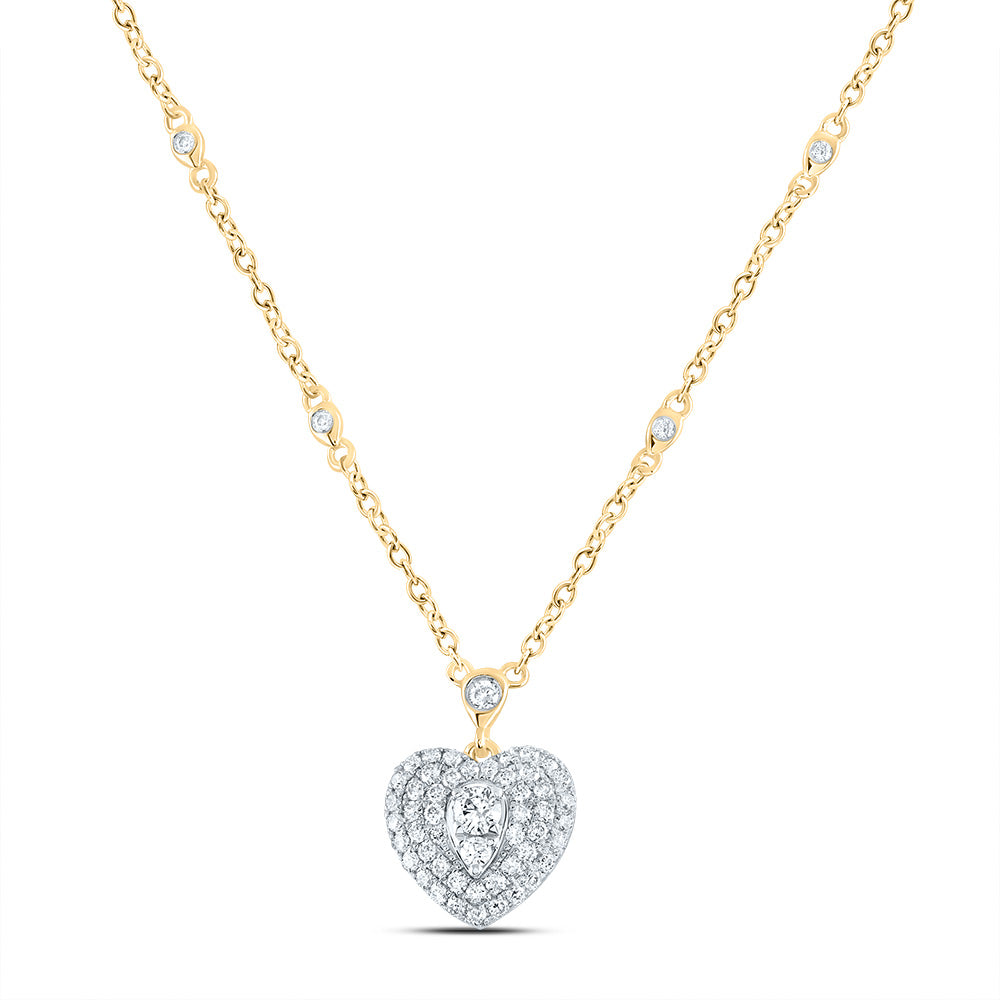 14kt Yellow Or White Or Rose Gold Natural Diamond Fashion Heart Necklace, Length: 18 Inch