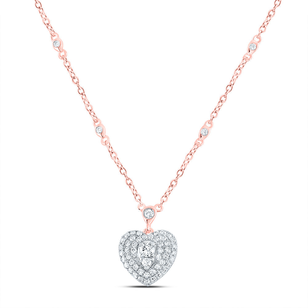 14kt Yellow Or White Or Rose Gold Natural Diamond Fashion Heart Necklace, Length: 18 Inch