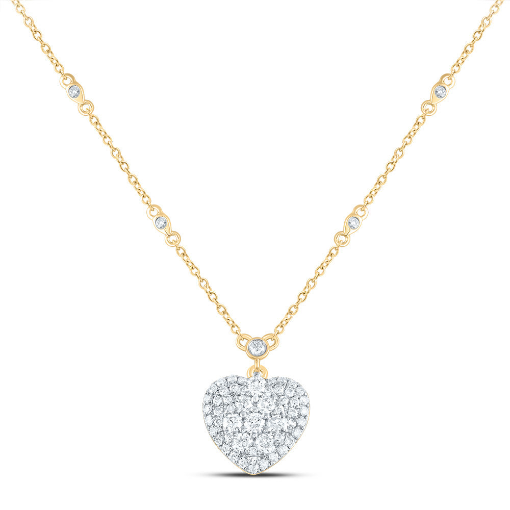 14kt Yellow Gold 3/4 Cttw Natural Diamond Fashion Heart Necklace, Length: 18 Inch