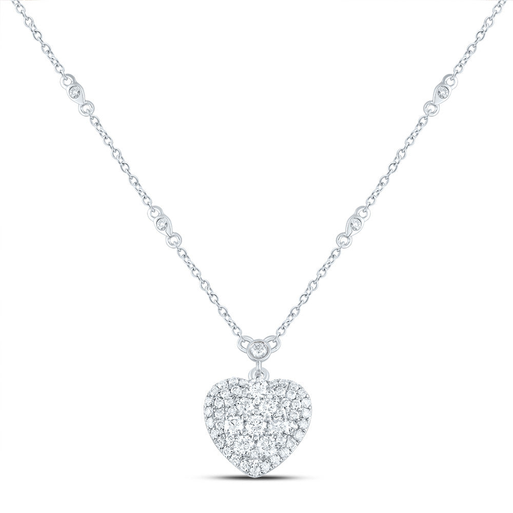 14kt White Gold 3/4 Cttw Natural Diamond Fashion Heart Necklace, Length: 18 Inch