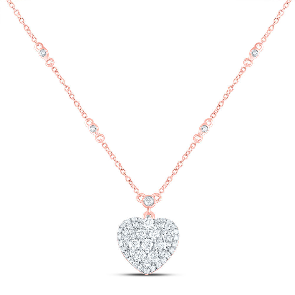 14kt Rose Gold 3/4 Cttw Natural Diamond Fashion Heart Necklace, Length: 18 Inch