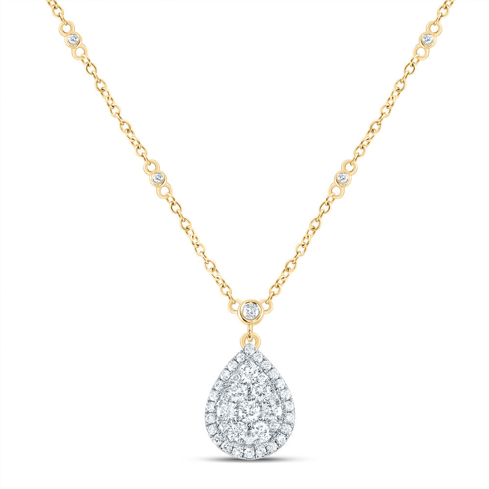 14kt Yellow Gold 3/4 Cttw Natural Diamond Fashion Pear Necklace, Length: 18 Inch