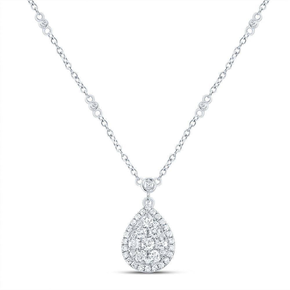 14kt White Gold 3/4 Cttw Natural Diamond Fashion Pear Necklace, Length: 18 Inch