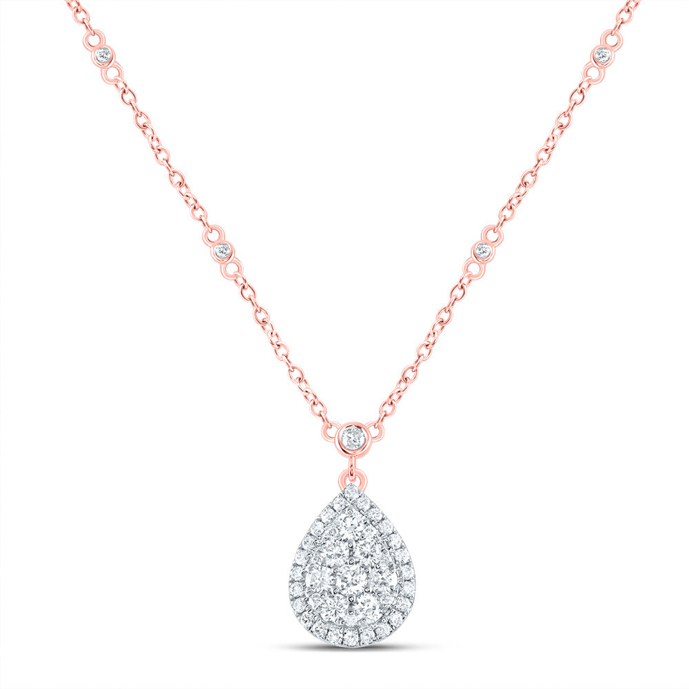14kt Rose Gold 3/4 Cttw Natural Diamond Fashion Pear Necklace, Length: 18 Inch