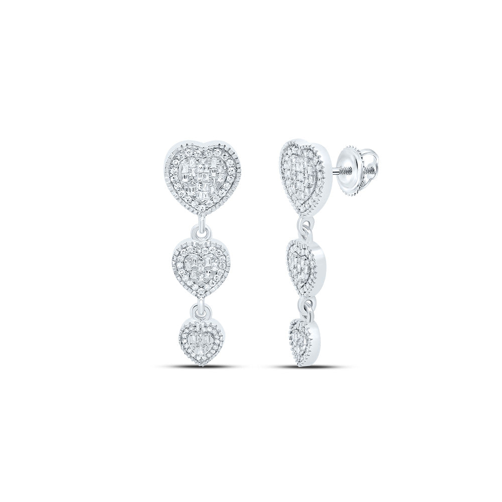 10kt White Gold 7/8 Cttw Natural Diamond Fashion Heart Baguette Dangaling Earring