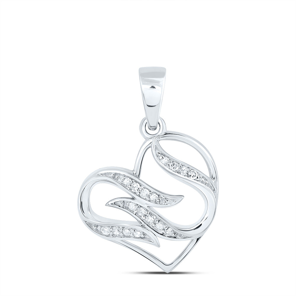 10kt White Gold 1/20 Cttw Natural Diamond Heart Pendant