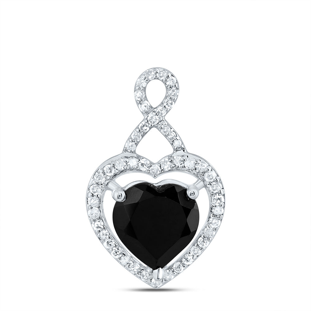 10kt White Gold 1/5 Cttw Natural Diamond 8 Mm Heart Black Onyx Pendant