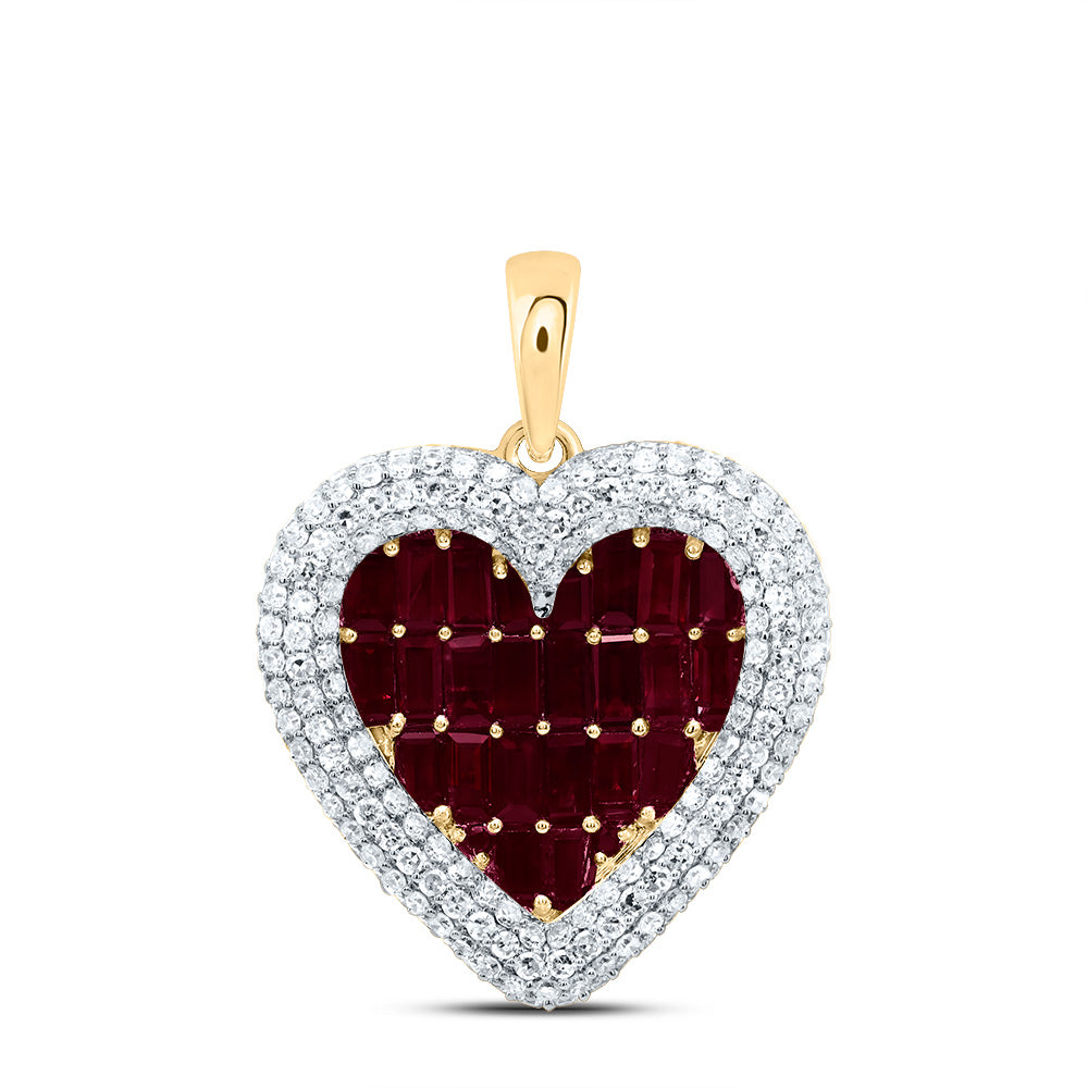 14kt Yellow Gold 1 Cttw Natural Diamond 0.02 Cttw Round-ruby,1 7/8 Cttw-bag-ruby, Natural Gem Heart Pendant