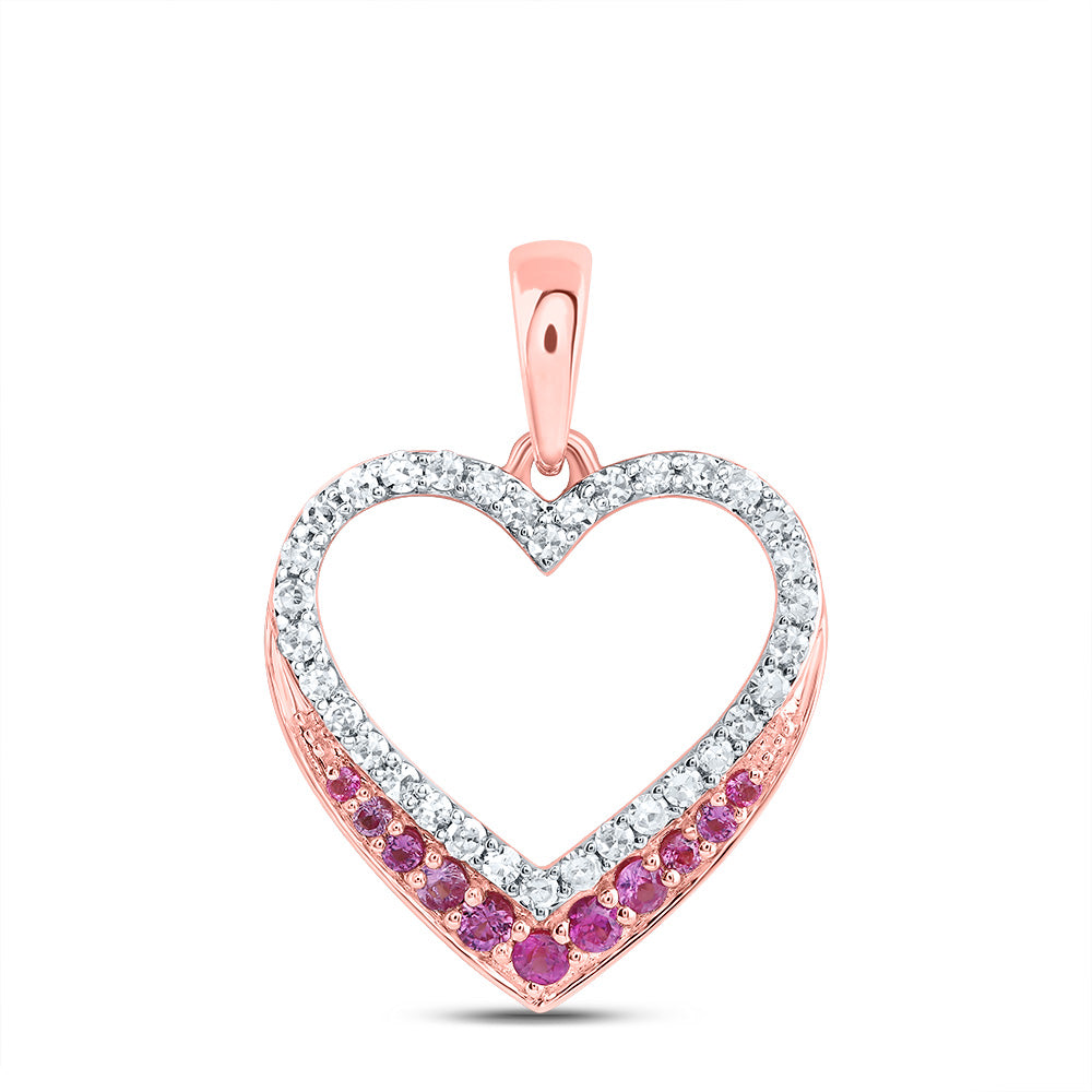 10kt Rose Gold 1/8 Cttw Natural Diamond and 1/10 Cttw Round-pink Sapp Natural Gem Heart Pendant