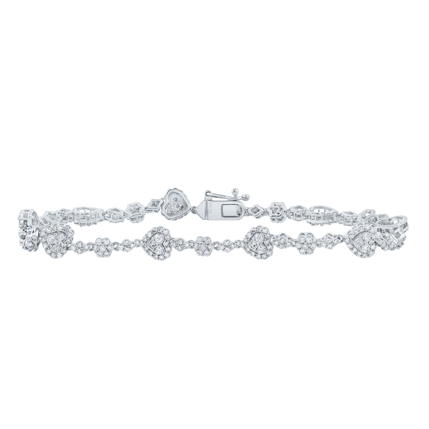 10kt White Gold 1 3/4 Cttw Natural Diamond Fashion Heart Bracelet, Length: 7 Inch
