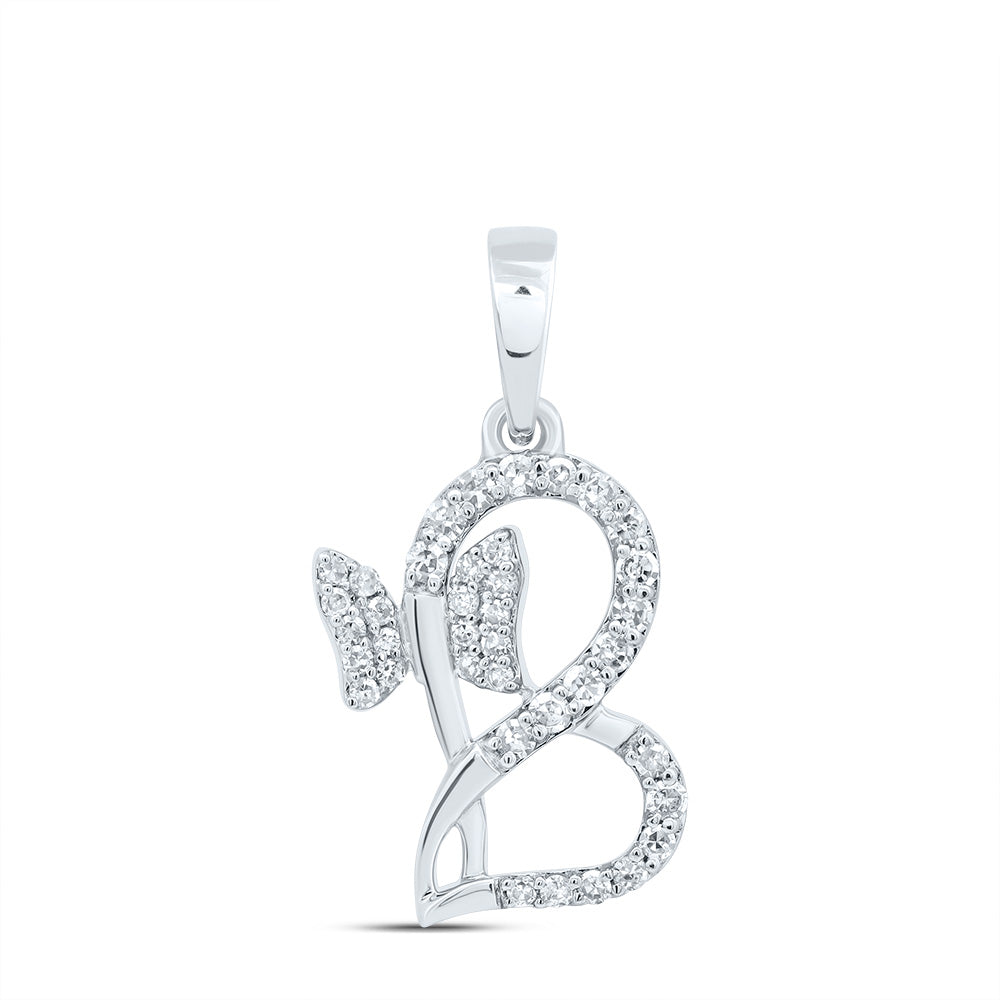 10kt White Gold 1/8 Cttw Natural Diamond Butterfly Heart Pendant