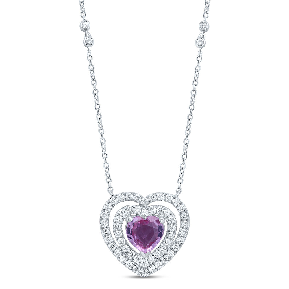 14kt Yellow Or White Or Rose Gold Natural Diamond 6x6 Mm Heart Natural Gem Necklace, Length: 18 Inch