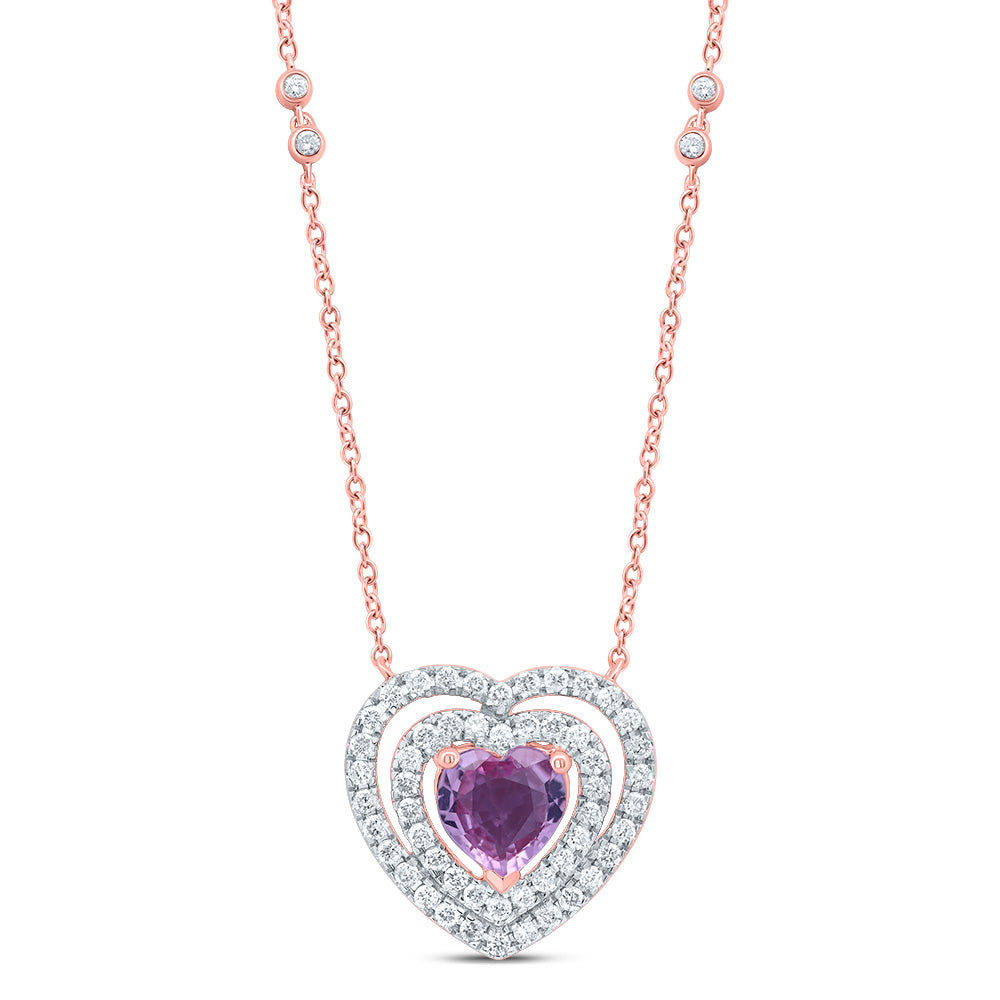 14kt Yellow Or White Or Rose Gold Natural Diamond 6x6 Mm Heart Natural Gem Necklace, Length: 18 Inch